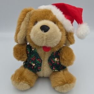 Vintage Mid Western Home Products Christmas Dog Plush – Santa Hat
